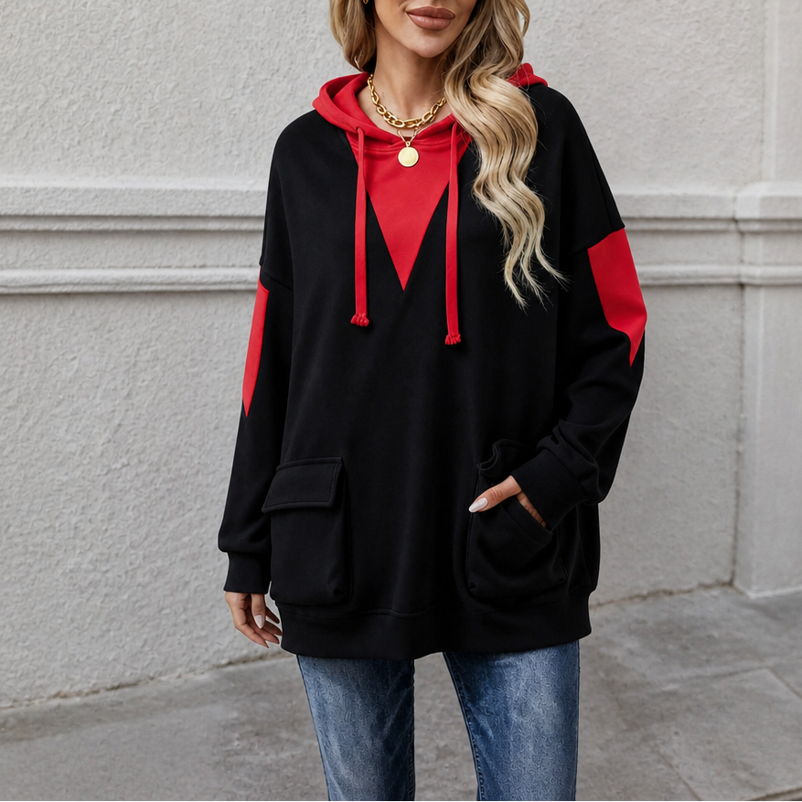 Vela | Oversized Hoodie mit V-Ausschnitt und Colorblock