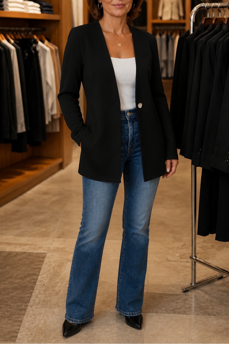 Damen Blazer V-Ausschnitt A-Linie Mit Einem Knopf