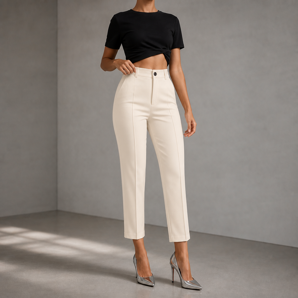 Damen Hose Hohe Taille Gerades Bein 7-8 Länge