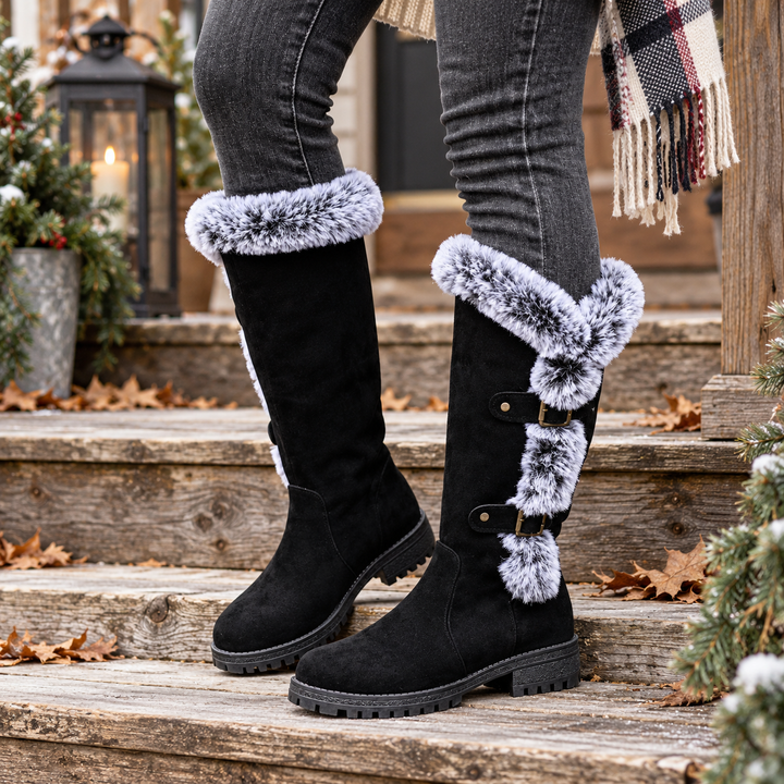 Frostella | Winterstiefel aus Veloursleder mit Fellbesatz