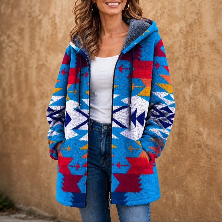 Patchwork Poise | Damen Kapuzenjacke mit geometrischem Colorblock