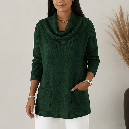 Damen Tunika Pullover Mit Wasserfallkragen