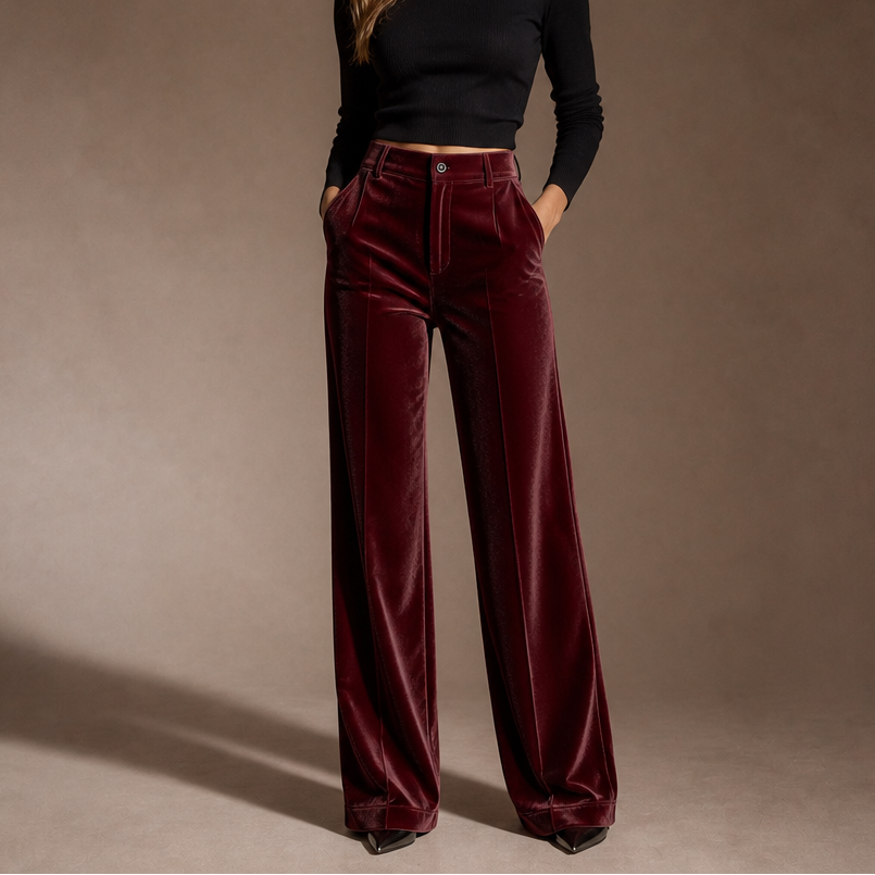 Damen Samthose Hohe Taille Weites Bein