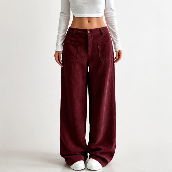 Damen Cordhose Hohe Taille Weites Bein Stretch