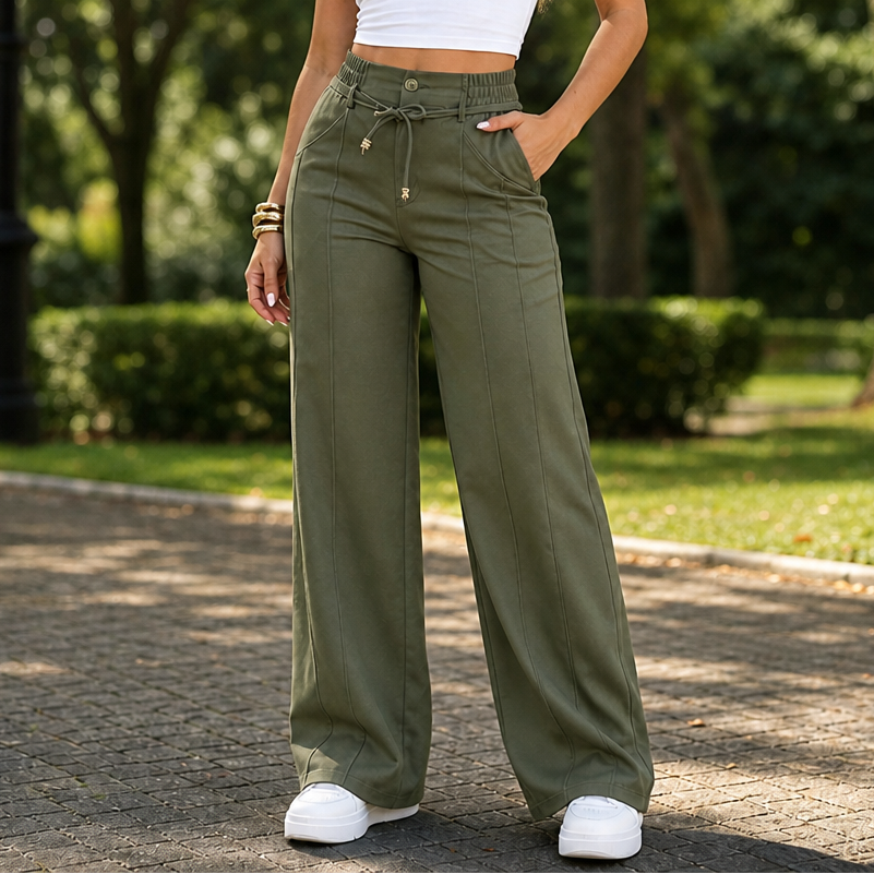 Damen Hose Hohe Taille Gerades Bein Mit Vorderer Naht