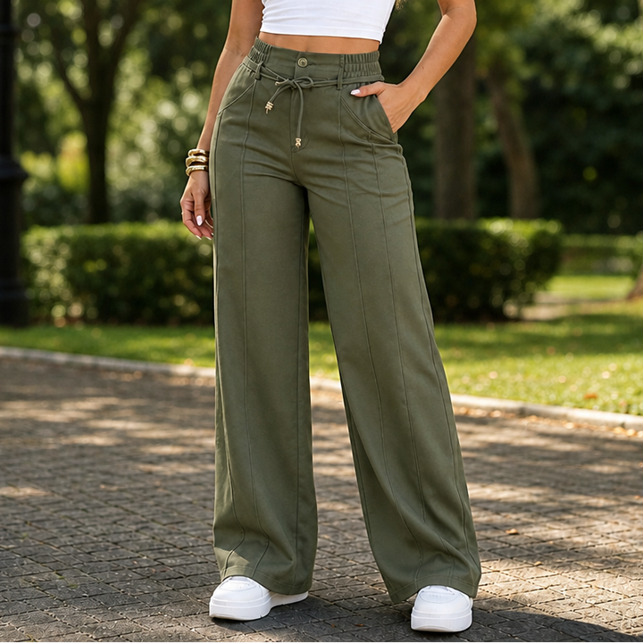 Damen Hose Hohe Taille Gerades Bein Mit Vorderer Naht