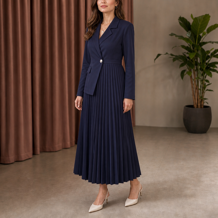 Damen Midikleid Mit Falten Und Knopfleiste