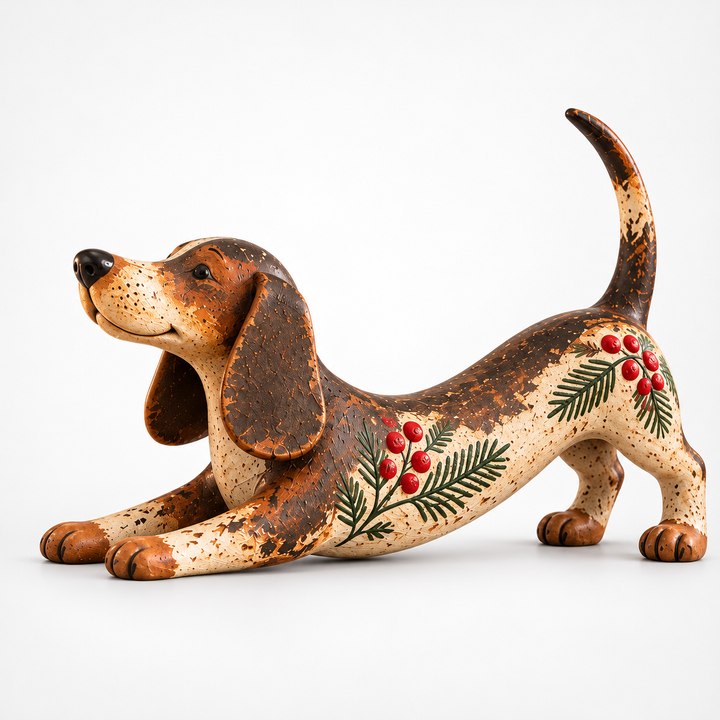Holly Hound Dackel-Weihnachtsfigur aus Resin