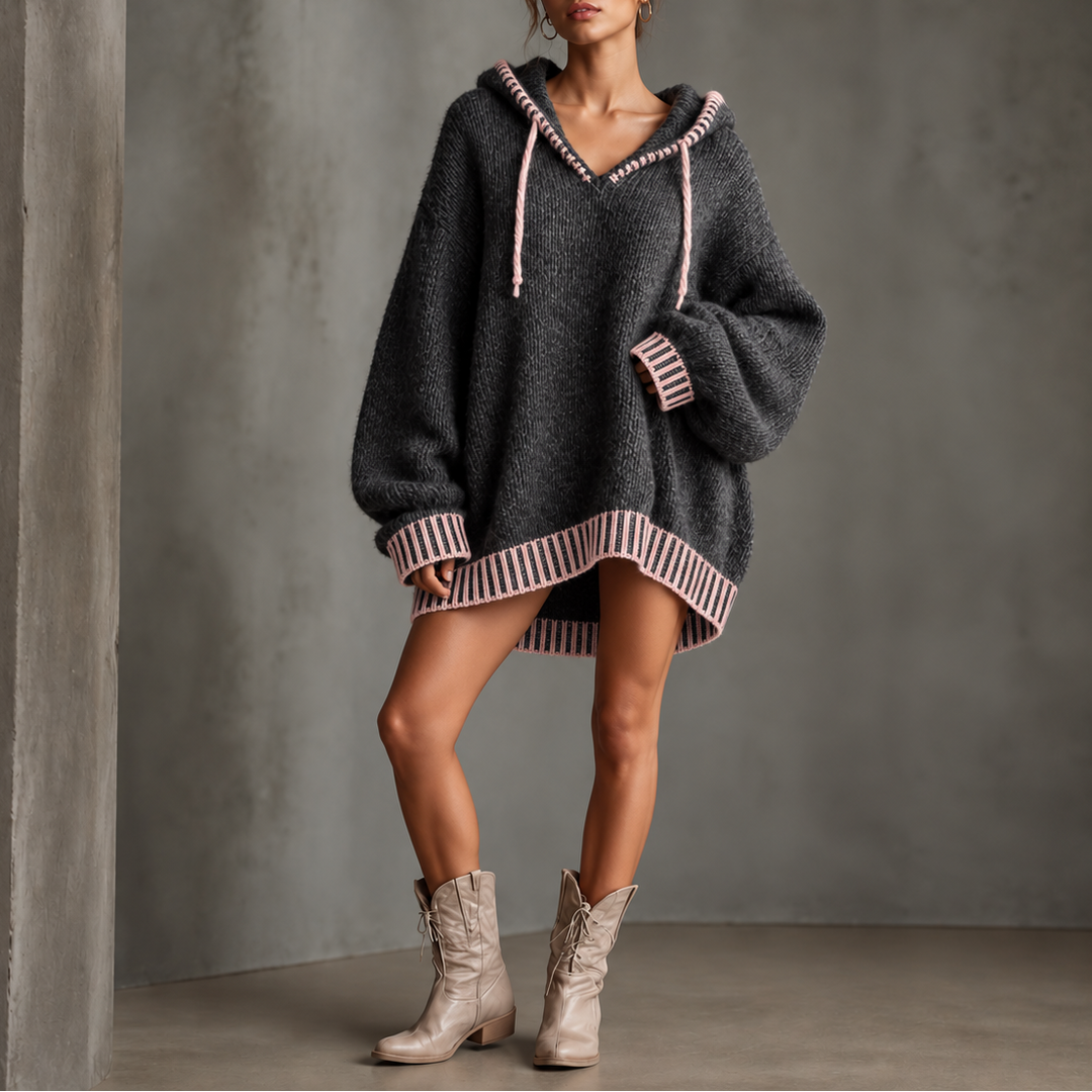 Cowlane | Pulloverkleid mit Kapuze und Kontrast-Trim