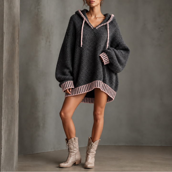 Cowlane | Pulloverkleid mit Kapuze und Kontrast-Trim