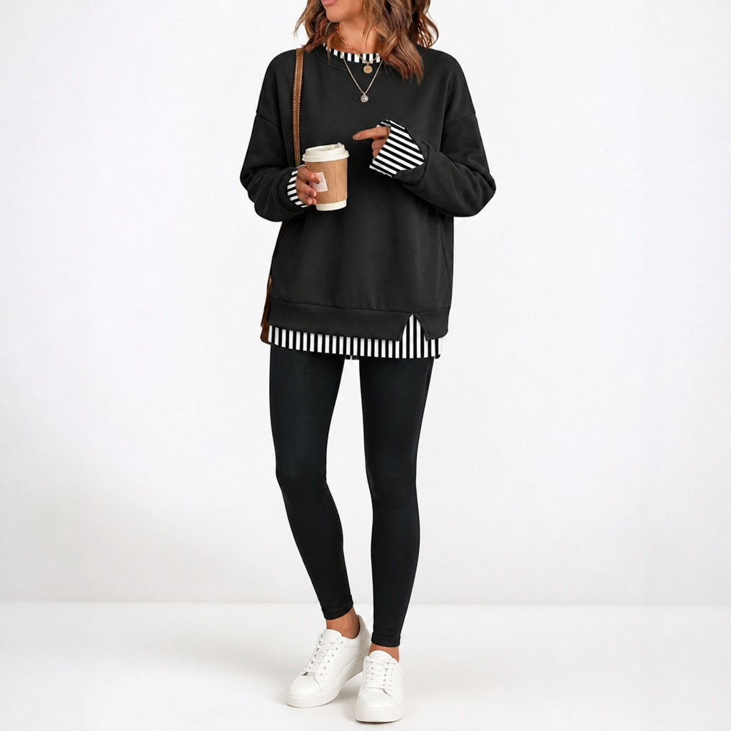 Layerella | Sweatshirt mit Fake-Layer und geripptem Bündchen