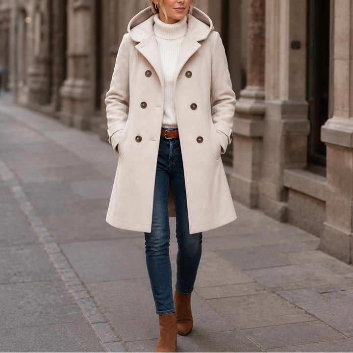 Damen Doppelreihiger Peacoat Mit Kapuze