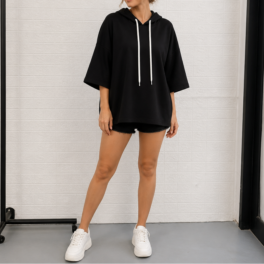 Layerly | Damen 3/4-Arm Hoodie mit Kordelzug