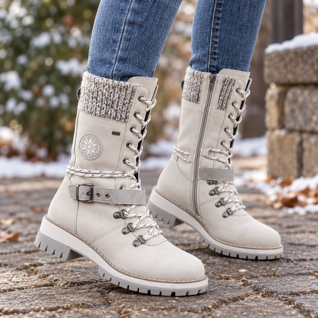 Damen Schneestiefel kniehoch gefüttert mit verstellbarer Schnürung