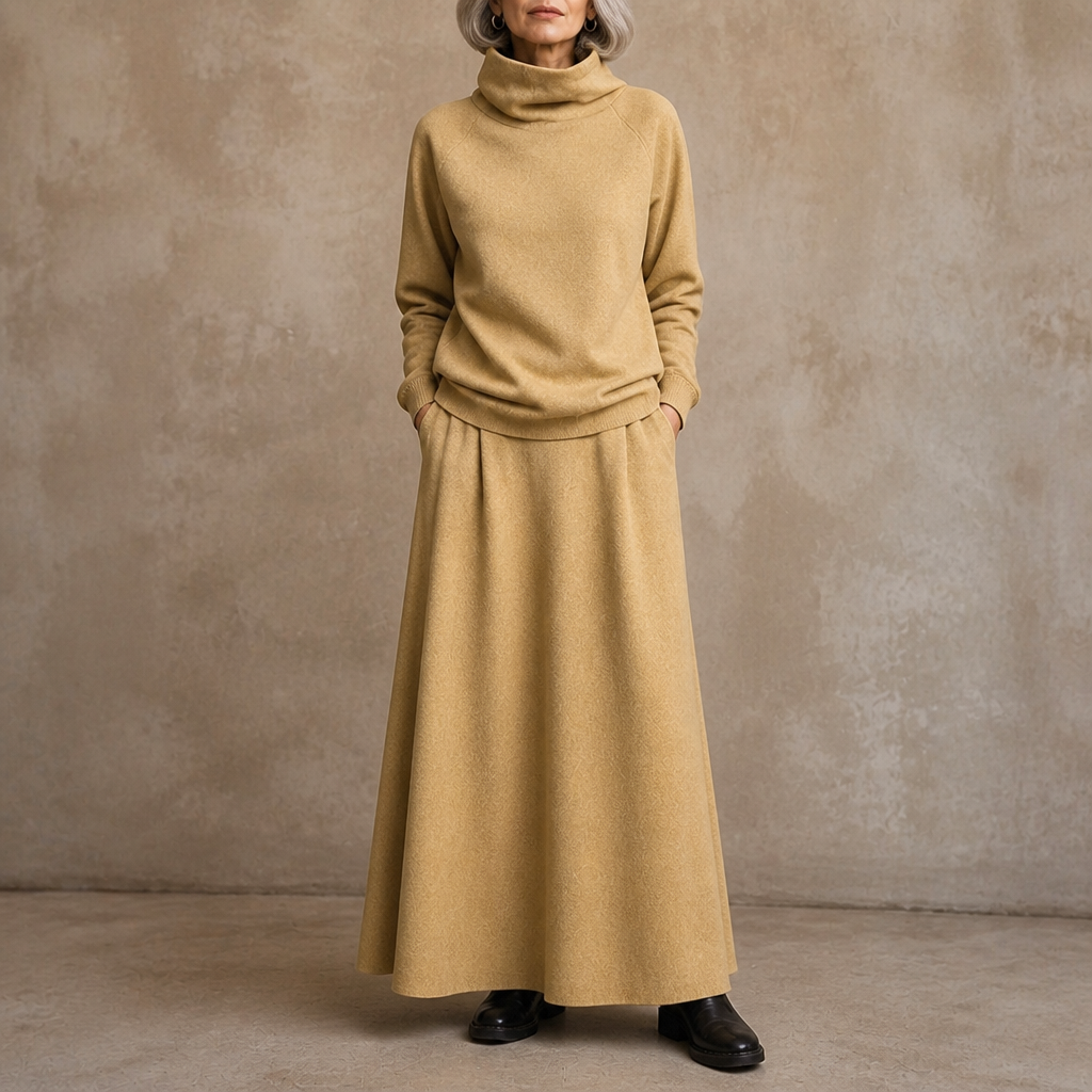 Damen Set Rollkragen Pullover Und Maxirock