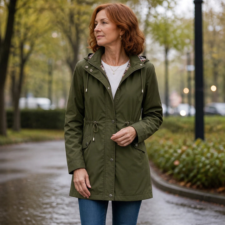 Imperméable avec capuche amovible et taille réglable