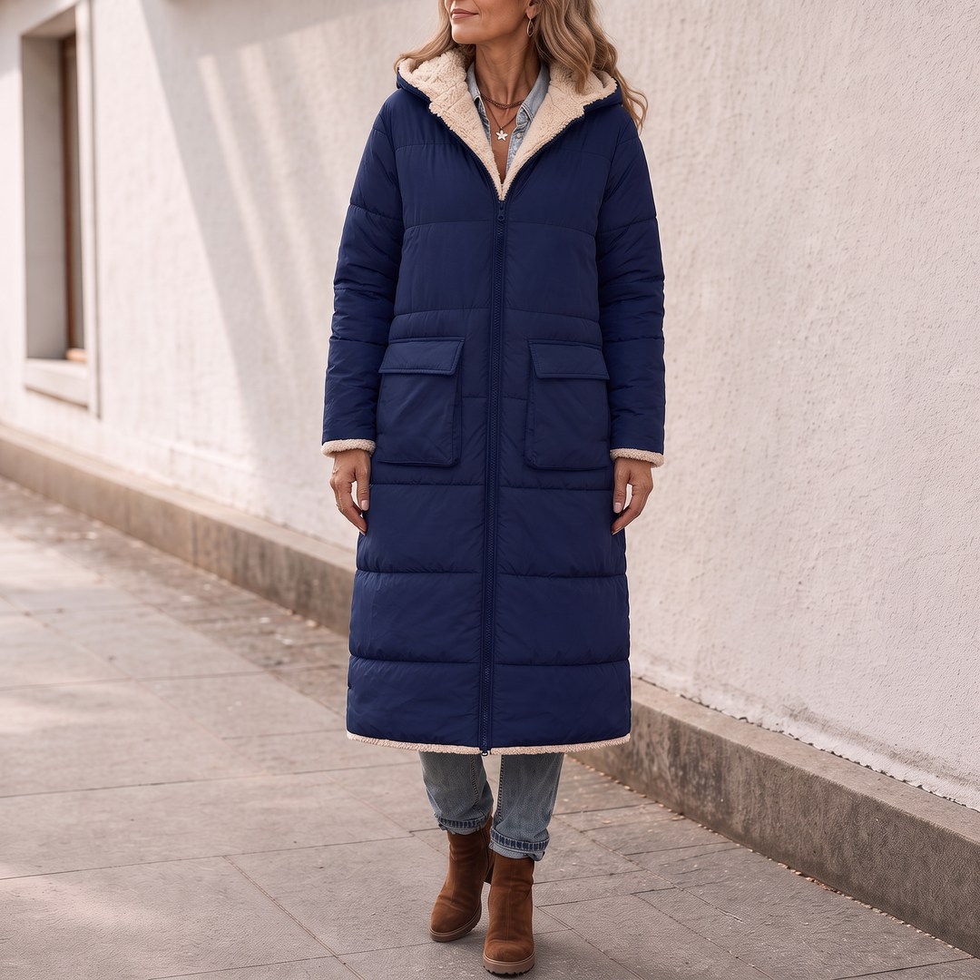 Damen Wendemantel Steppstoff Und Sherpa