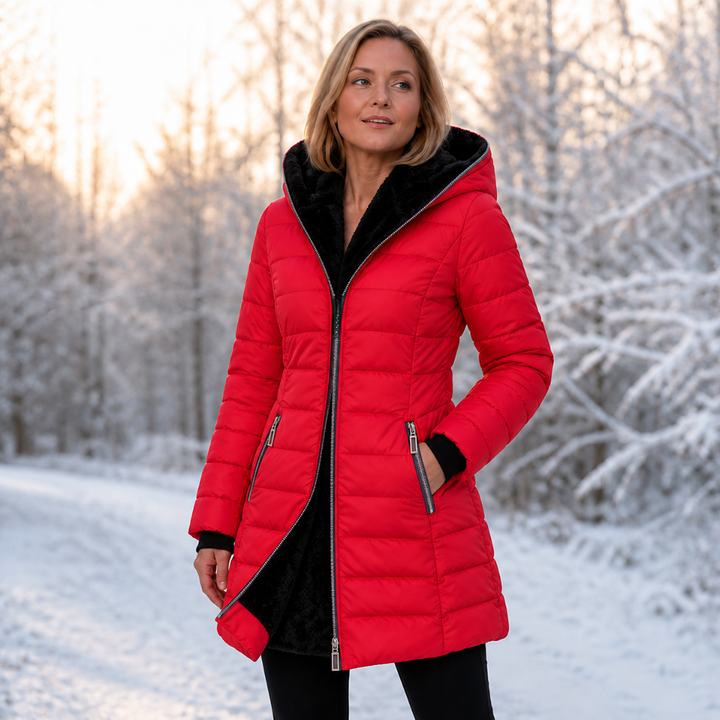 Damen Winterjacke Mittellang Mit Plüsch Und Kapuze