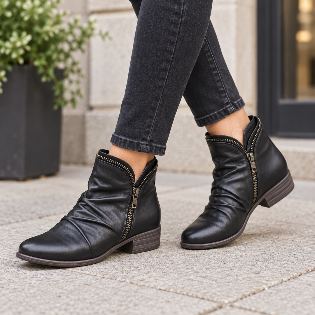 Damen Ankle Boots schmal mit seitlichem Reißverschluss
