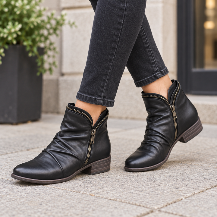 Damen Ankle Boots schmal mit seitlichem Reißverschluss