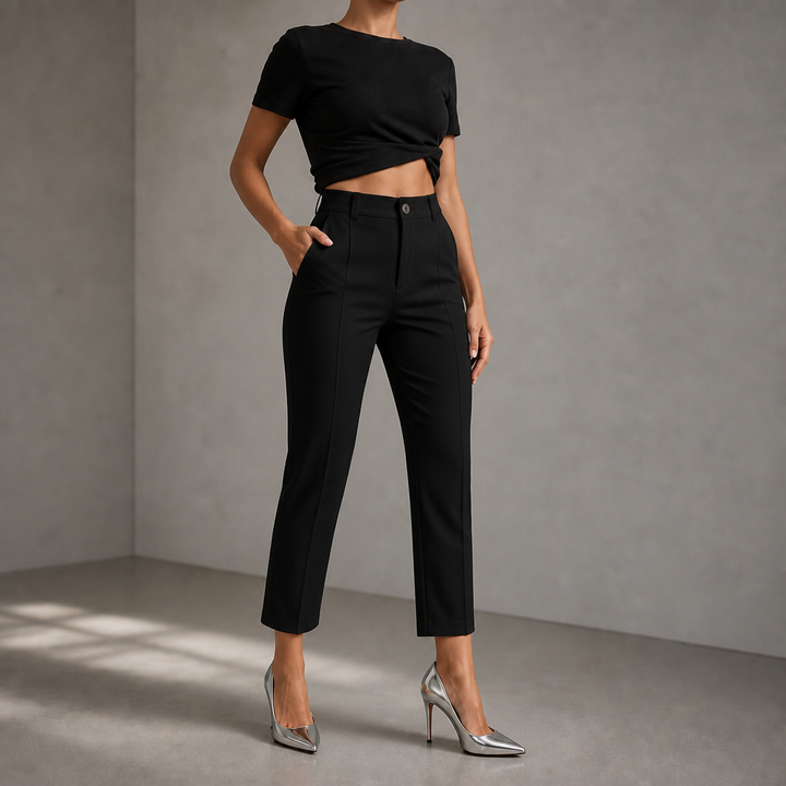 Damen Hose Hohe Taille Gerades Bein 7-8 Länge