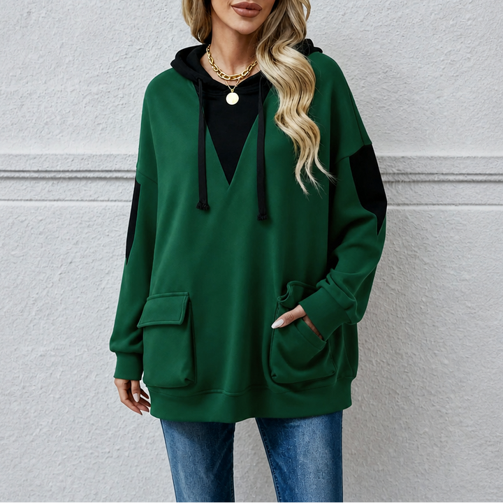 Vela | Oversized Hoodie mit V-Ausschnitt und Colorblock