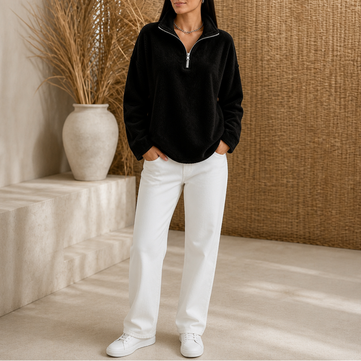 Damen Drop Shoulder Pullover Mit Viertel Reißverschluss