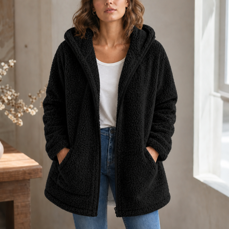 Damen Plüsch Strickjacke Mit Kapuze — Kuschelig Warm