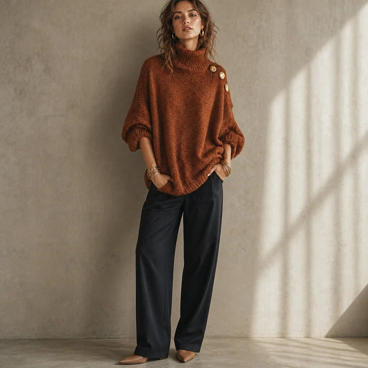 Strickpullover mit Rollkragen und Zierknöpfen an der Schulter