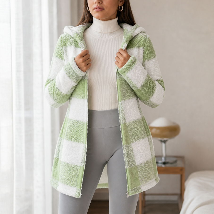 Damen Karo Hoodie-Jacke Mit Reißverschluss
