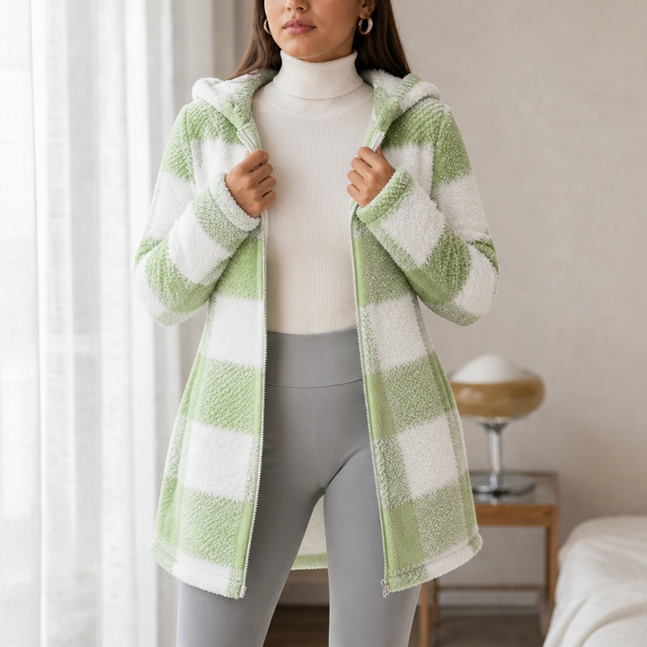 Damen Karo Hoodie-Jacke Mit Reißverschluss