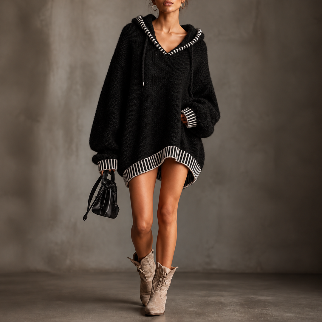 Cowlane | Pulloverkleid mit Kapuze und Kontrast-Trim