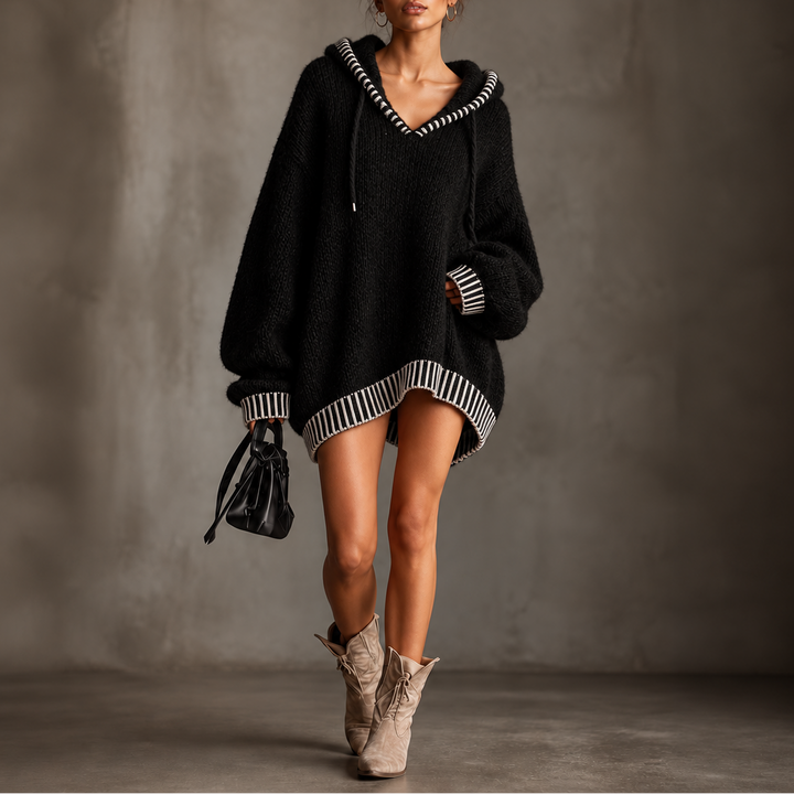 Cowlane | Pulloverkleid mit Kapuze und Kontrast-Trim