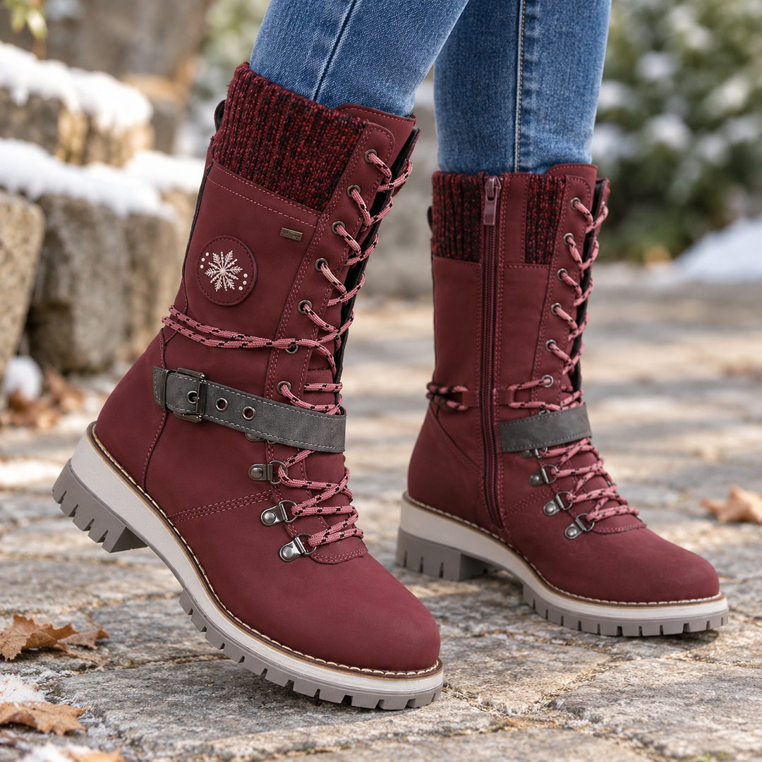 Damen Schneestiefel kniehoch gefüttert mit verstellbarer Schnürung