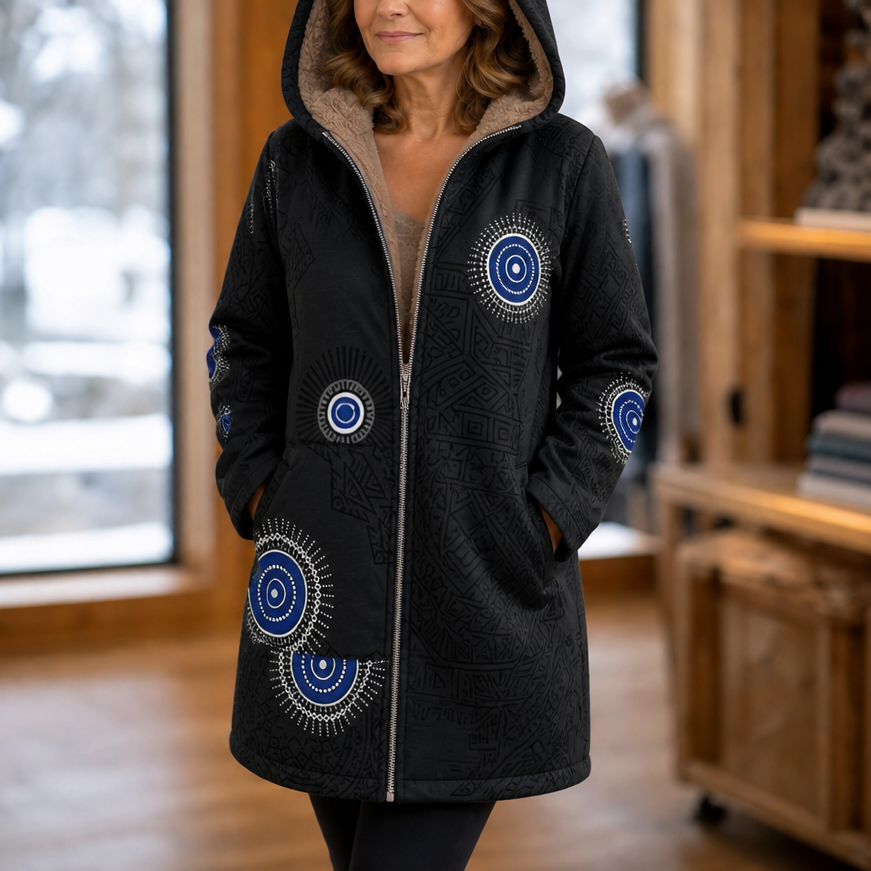 Damen Winterjacke Mit Blattmuster Und Kapuze