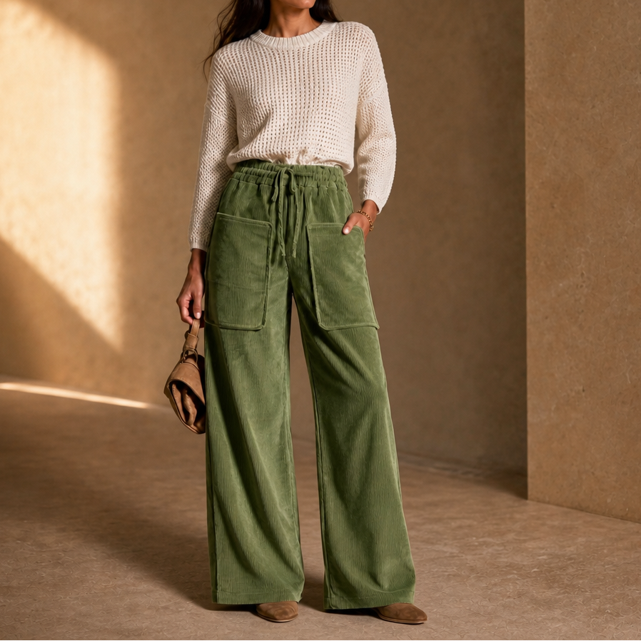 Cordella | Cord-Hose mit Rippstruktur und weitem Bein