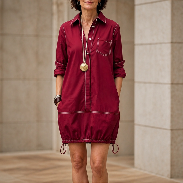 Damen Midikleid mit Reverskragen und Halbarm