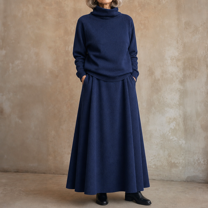 Damen Set Rollkragen Pullover Und Maxirock