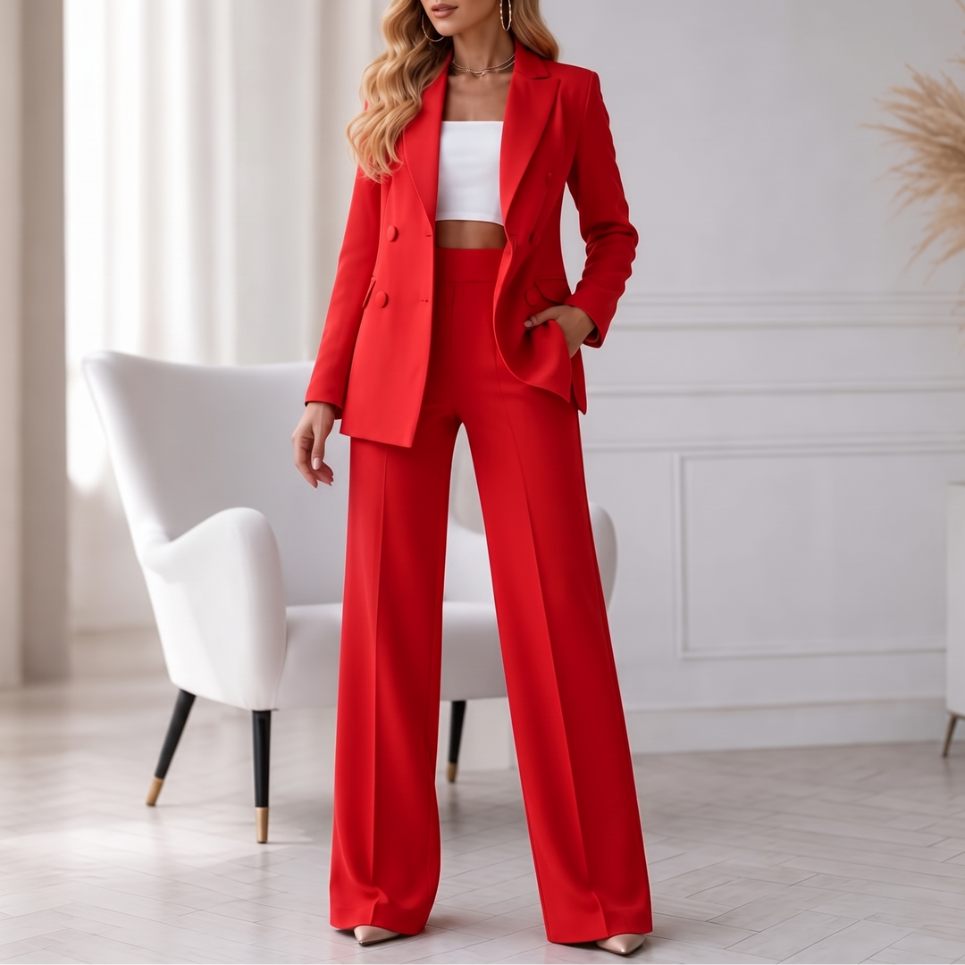Damen Set Doppelreihiger Blazer Und Taillierte Hose
