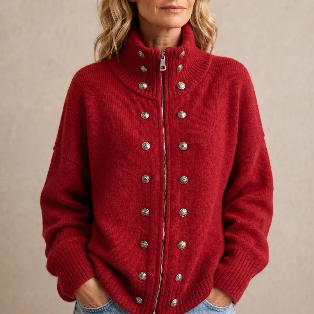 Zweireihige Strickjacke mit Stehkragen