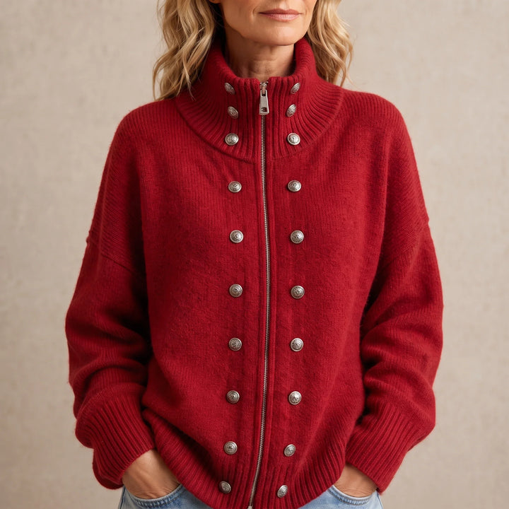 Zweireihige Strickjacke mit Stehkragen