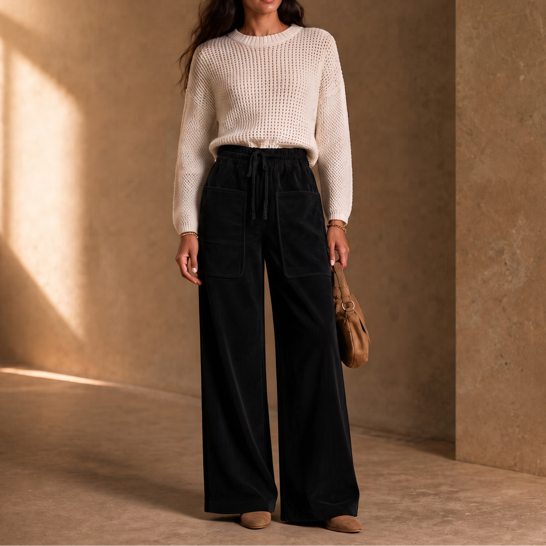 Cordella | Cord-Hose mit Rippstruktur und weitem Bein