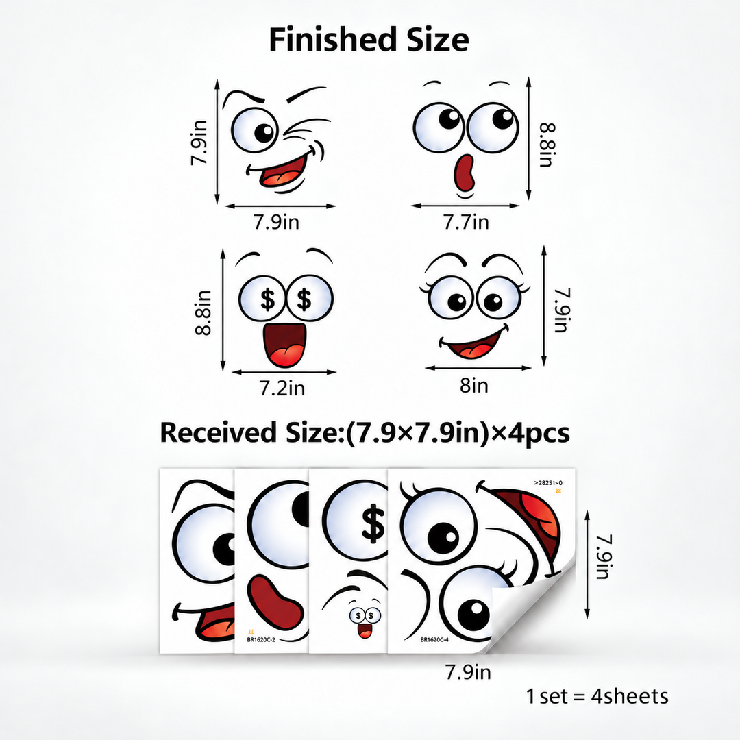 FaceSprout Cartoon-Gesichter Aufkleber für Haushaltsgegenstände, 4er-Set