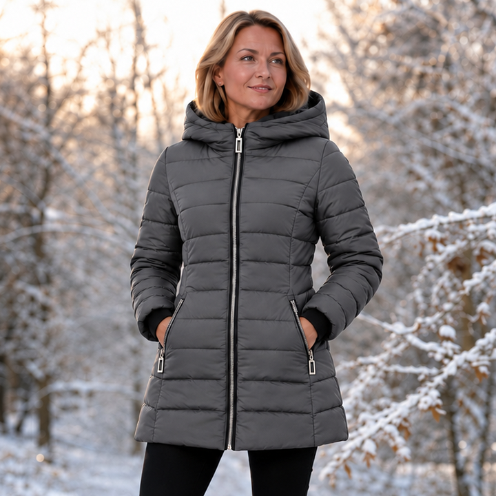 Damen Winterjacke Mittellang Mit Plüsch Und Kapuze