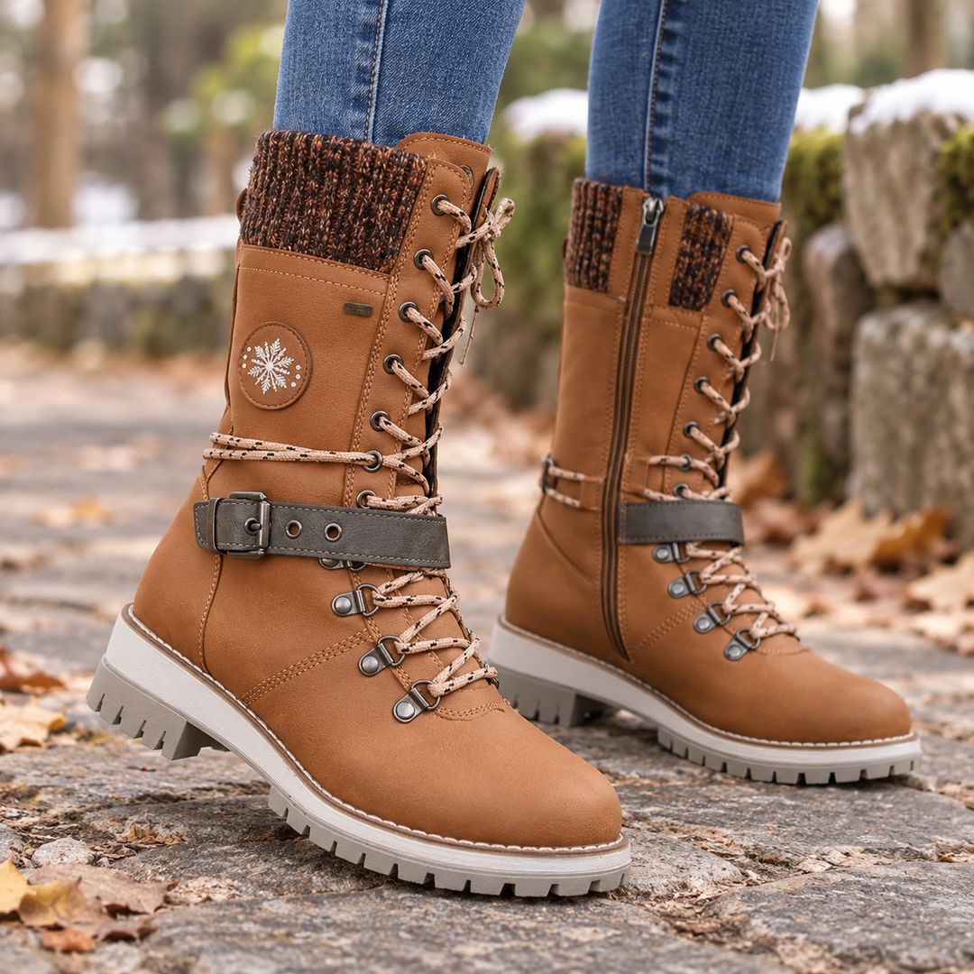 Damen Schneestiefel kniehoch gefüttert mit verstellbarer Schnürung