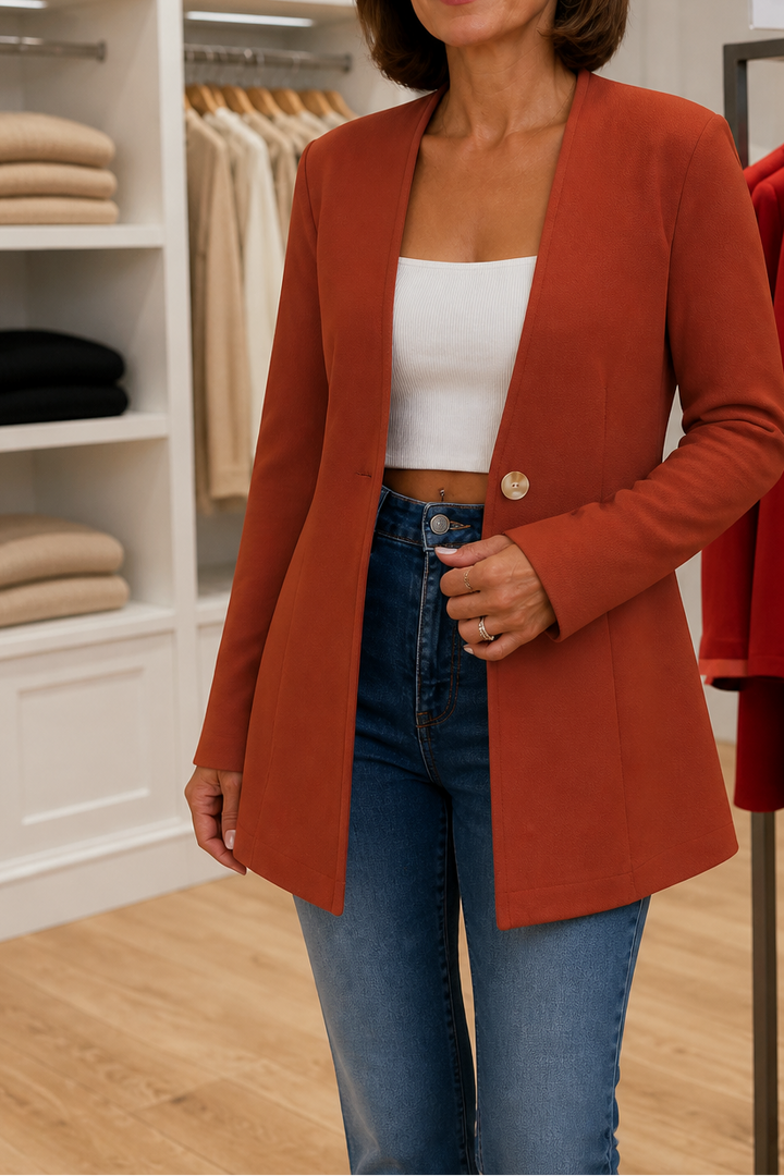 Damen Blazer V-Ausschnitt A-Linie Mit Einem Knopf