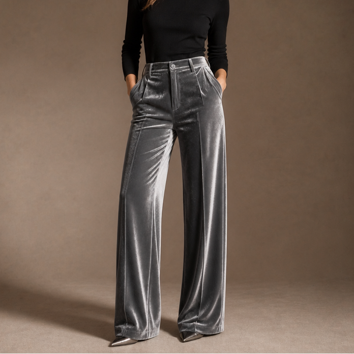Damen Samthose Hohe Taille Weites Bein