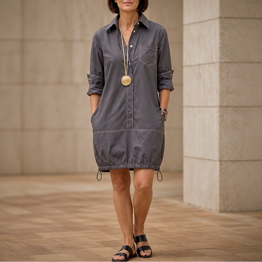 Damen Midikleid mit Reverskragen und Halbarm