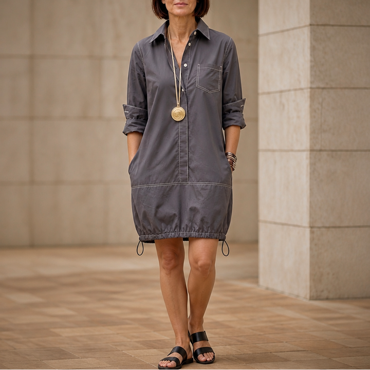 Damen Midikleid mit Reverskragen und Halbarm
