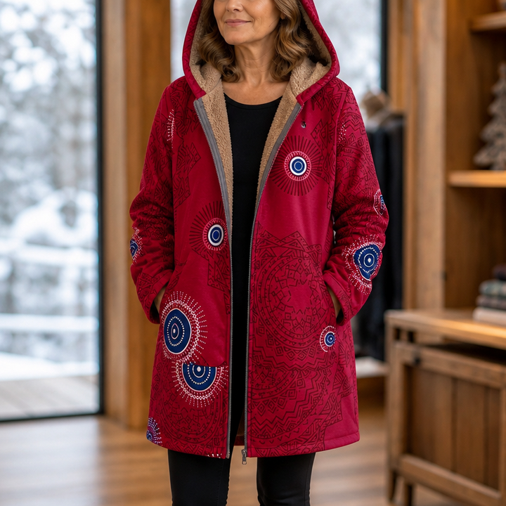 Damen Winterjacke Mit Blattmuster Und Kapuze